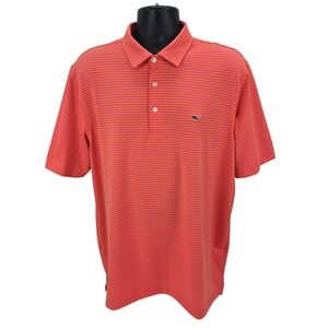 Vineyard Vines Mens Large Performance Polo Shirt Orange Pink Striped Golf Whale